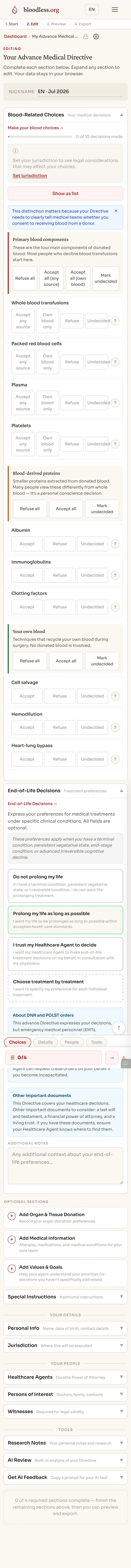 Beyond blood — your end-of-life preferences, organ donation wishes, and medical details, all in one place.